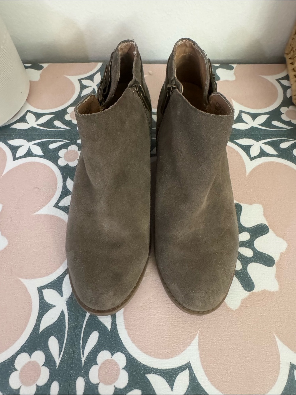 Vionic Taupe Suede Side-Zip Ankle Boots